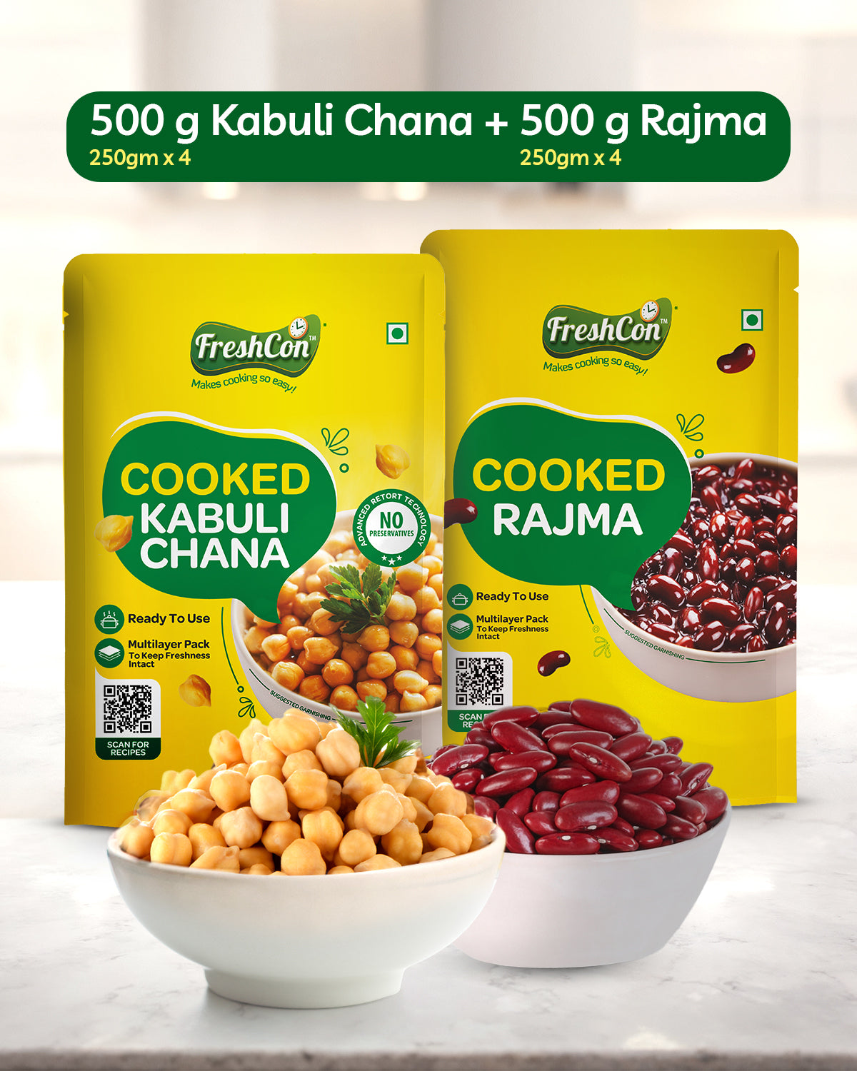 Perfectly Cooked Kabuli Chana & Rajma - COMBO | Soaked & Boiled, Ready To Eat