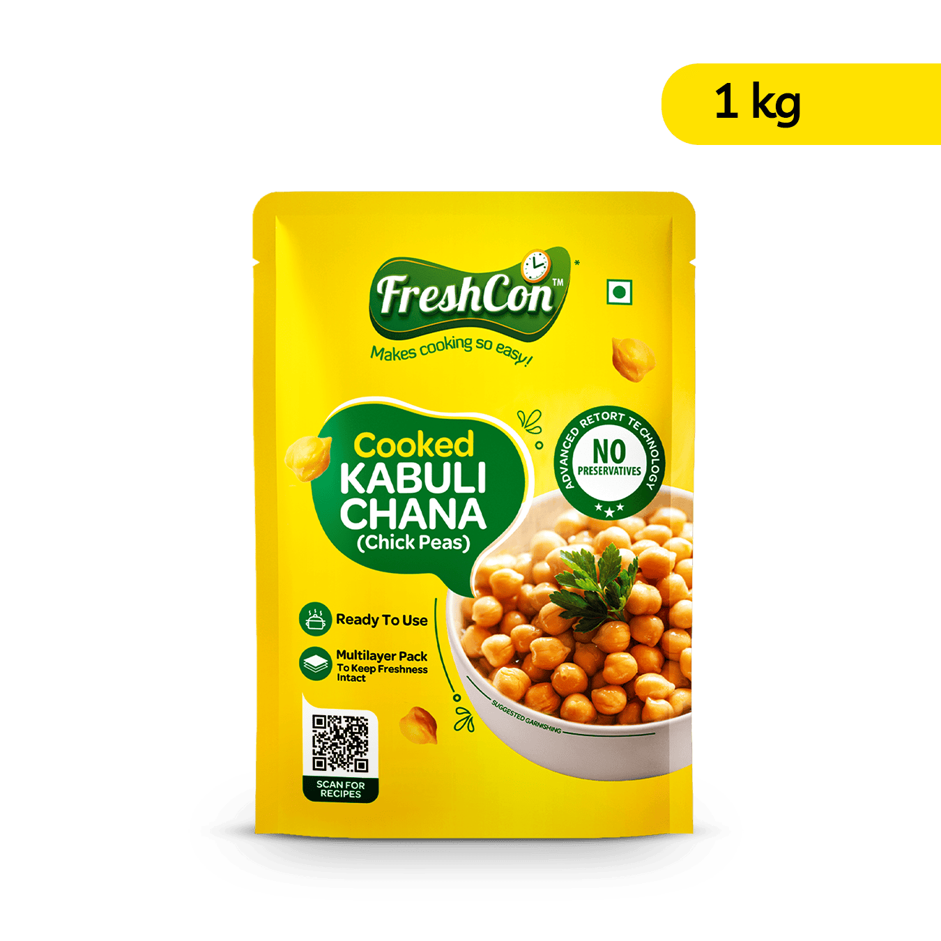 Perfectly Cooked Kabuli Chana - 500g (250g x 2 Packs) | Soaked & Boiled, Ready To Eat