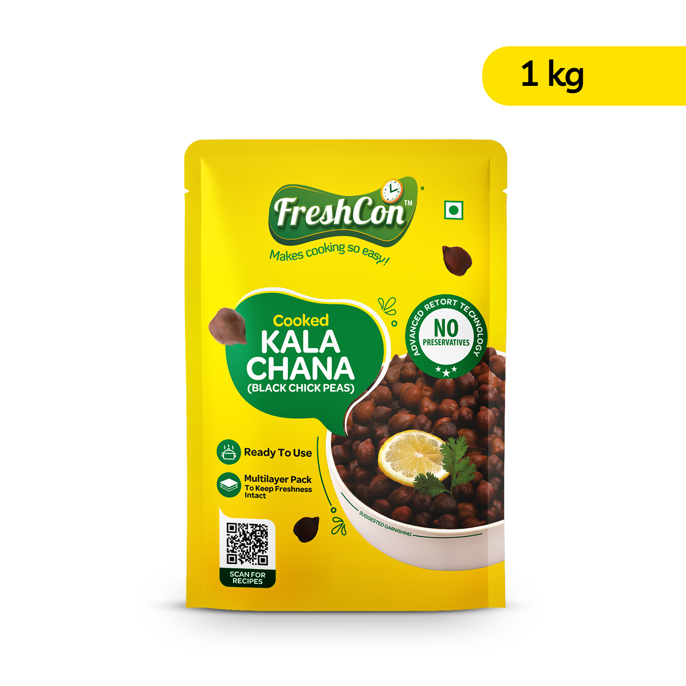 Perfectly Cooked Kala Chana - 500g (250g x 2 Packs) | Soaked & Boiled, Ready To Eat