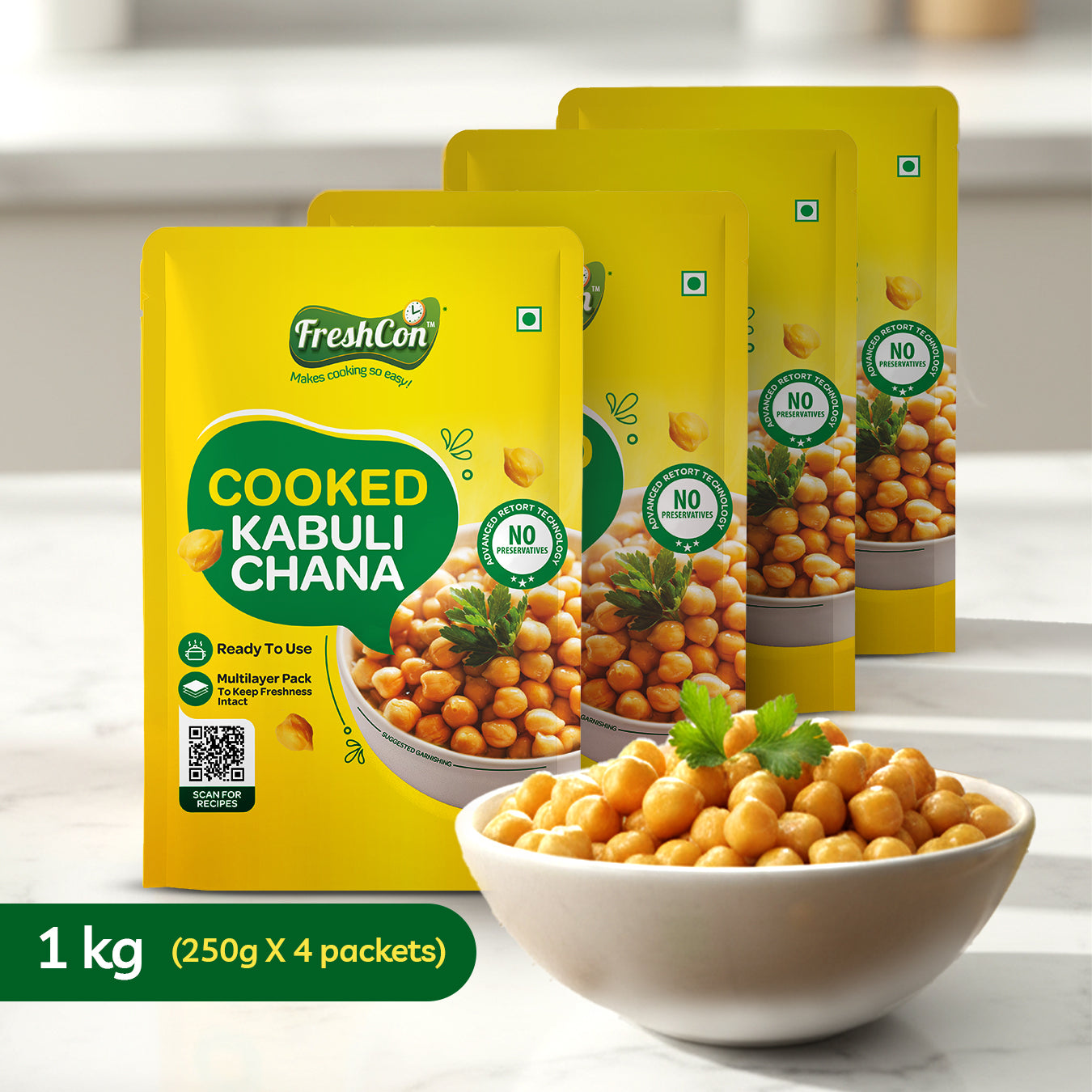 Pre-Cooked Kabuli Chana (Chick Peas) | Soaked & Boiled, Preservative Free | Ready To Use | 250gm Packs