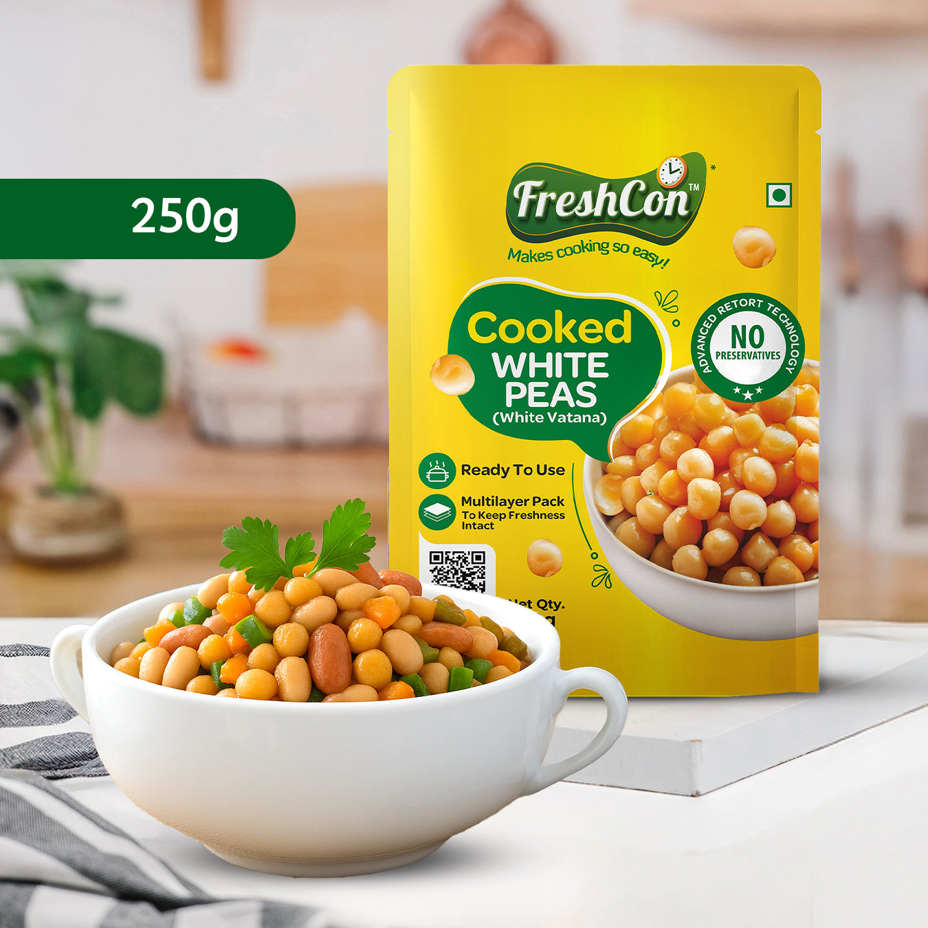 Ready-to-use Cooked White Peas (White Vatana) | No Preservatives