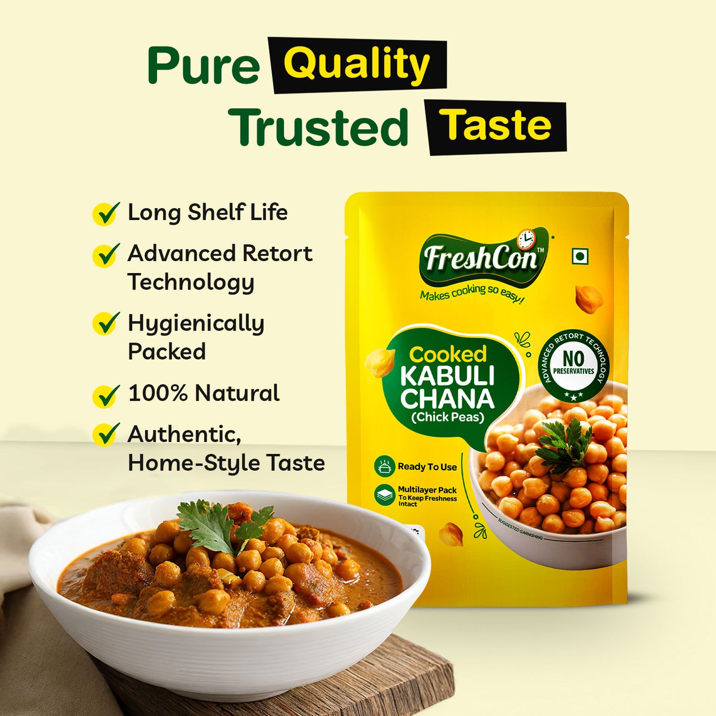 Pre-Cooked Kabuli Chana (Chick Peas) | Soaked & Boiled, Preservative Free | Ready To Use | 250gm Packs