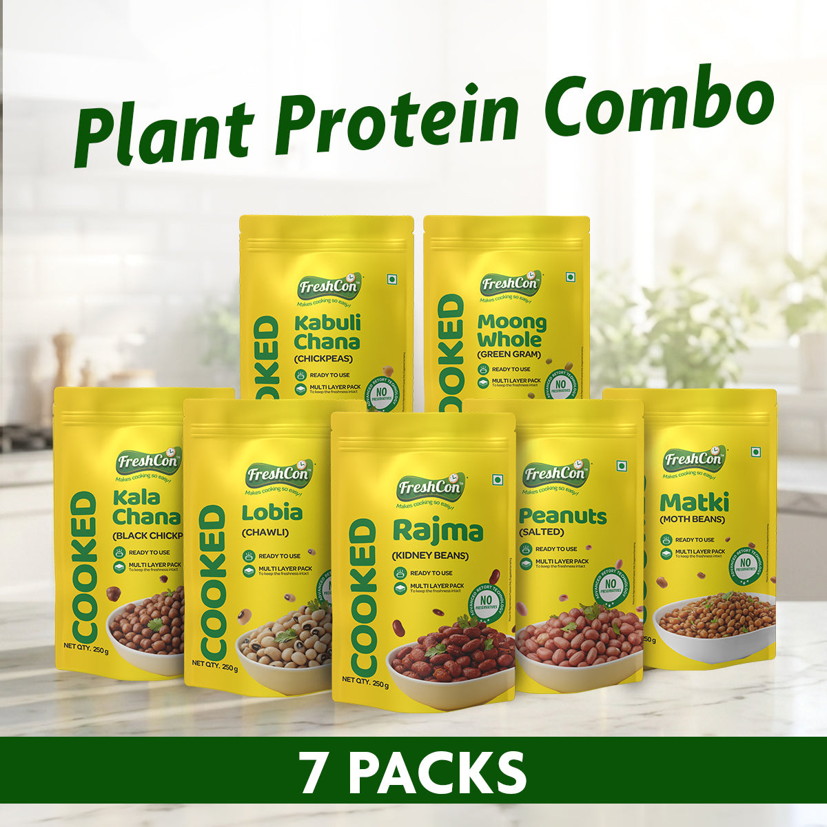 Plant Protein Combo - Cooked Kabuli Chana, Cooked Lobia, Cooked Rajma, Cooked Kala Chana, Whole Moong, Matki, Boiled Peanuts