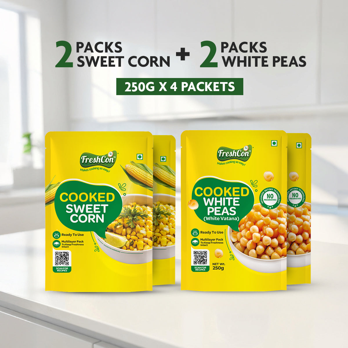 Sweet Corn & White Peas Combo  | Pre-Cooked Ingredients | Soaked & Boiled | Ready To Use