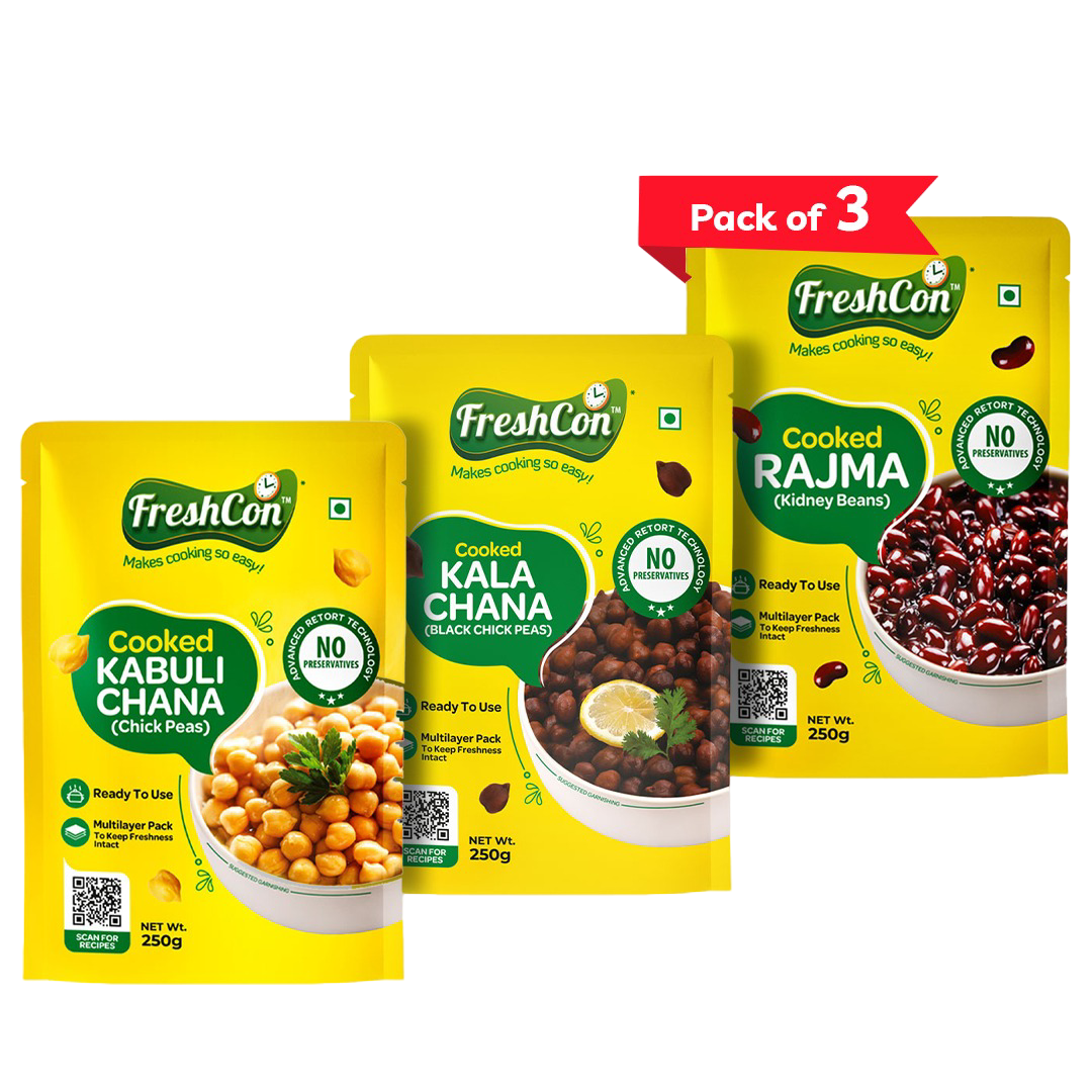 Cooked Kabuli Chana + Kala Chana + Rajma