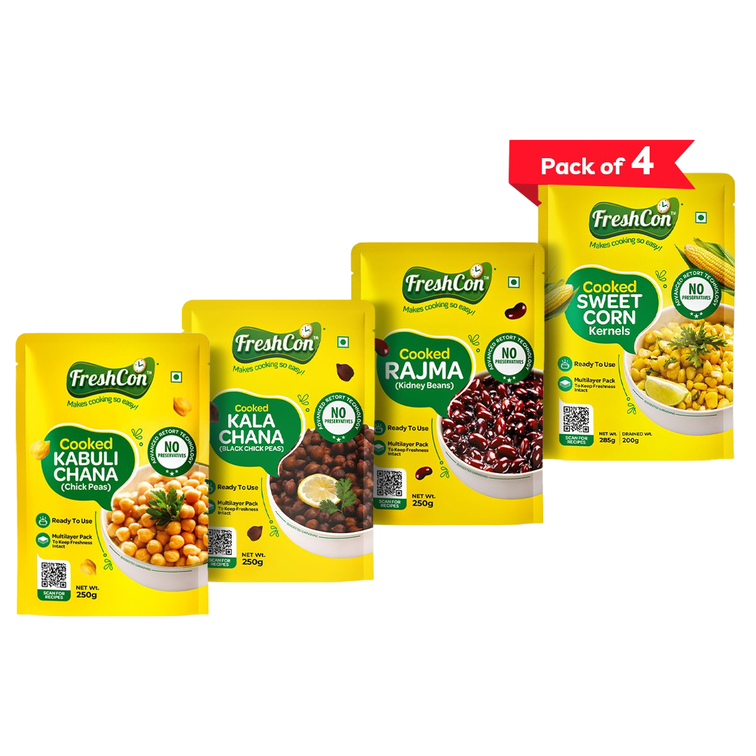 Cooked Kabuli Chana + Kala Chana + Rajma + Sweet Corn