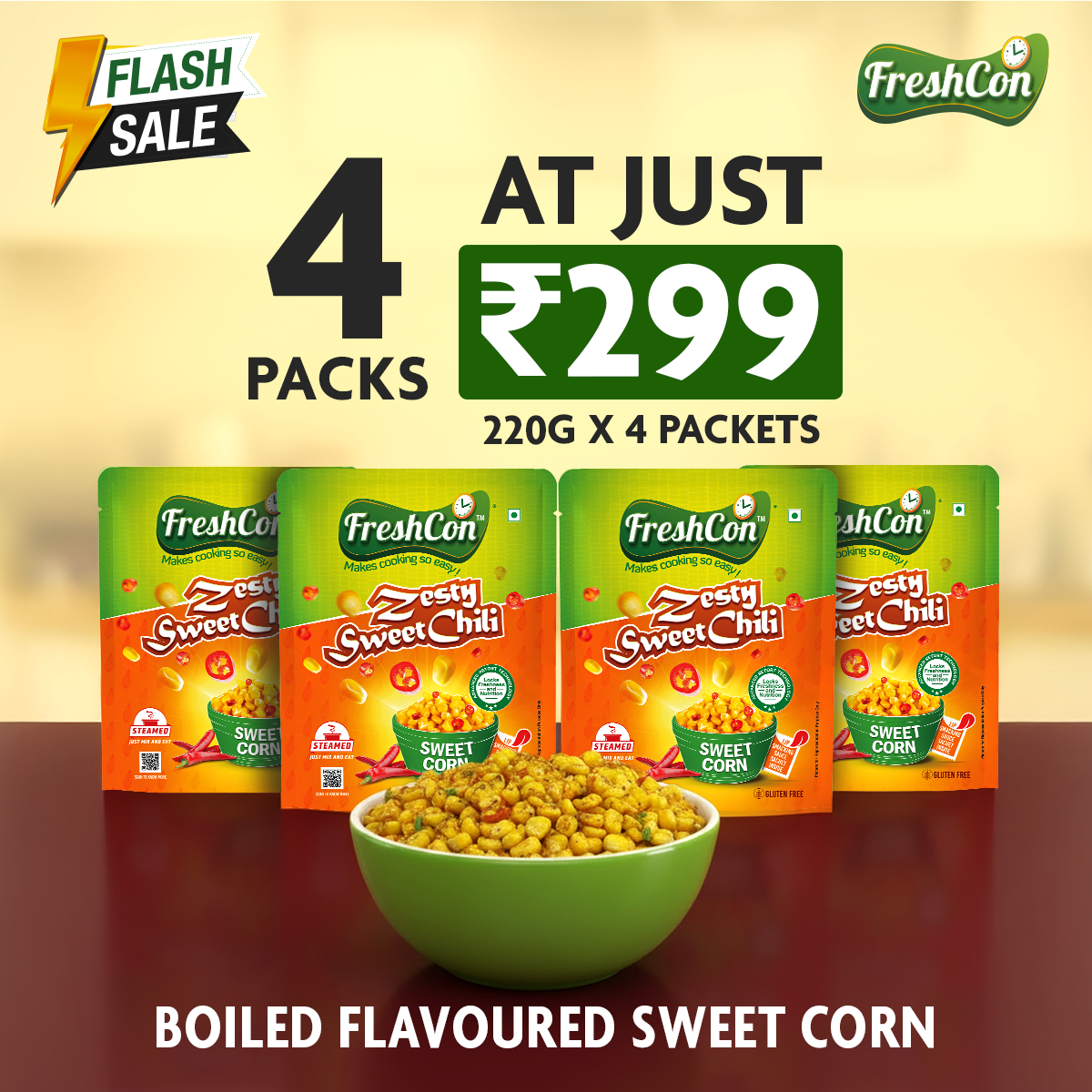 Ready-To-Eat Sweet Corn - Zesty Sweet Chili Flavour | No Preservatives