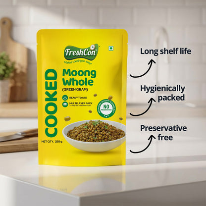 Ready-to-use Cooked Whole Moong (Green Gram) | No Preservatives
