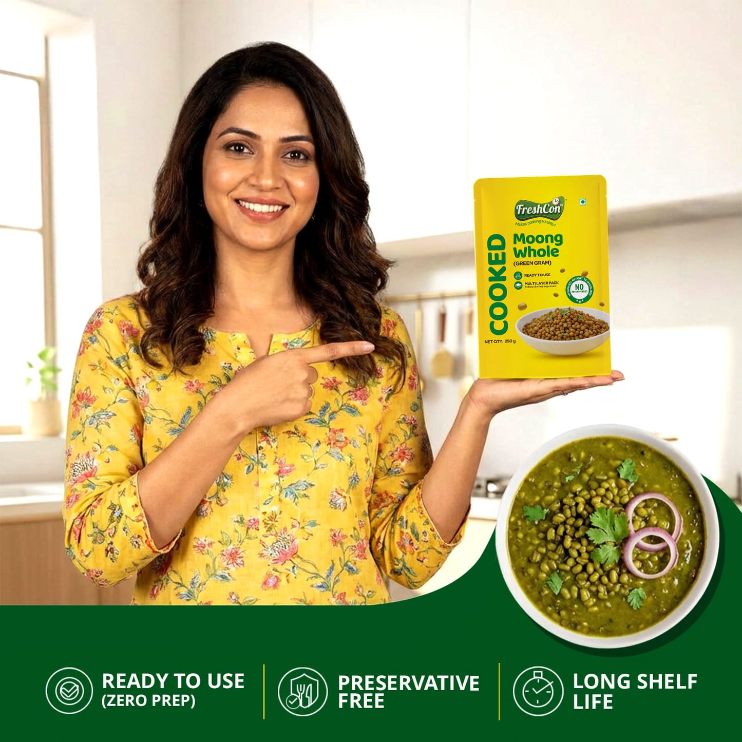 Ready-to-use Cooked Whole Moong (Green Gram) | No Preservatives