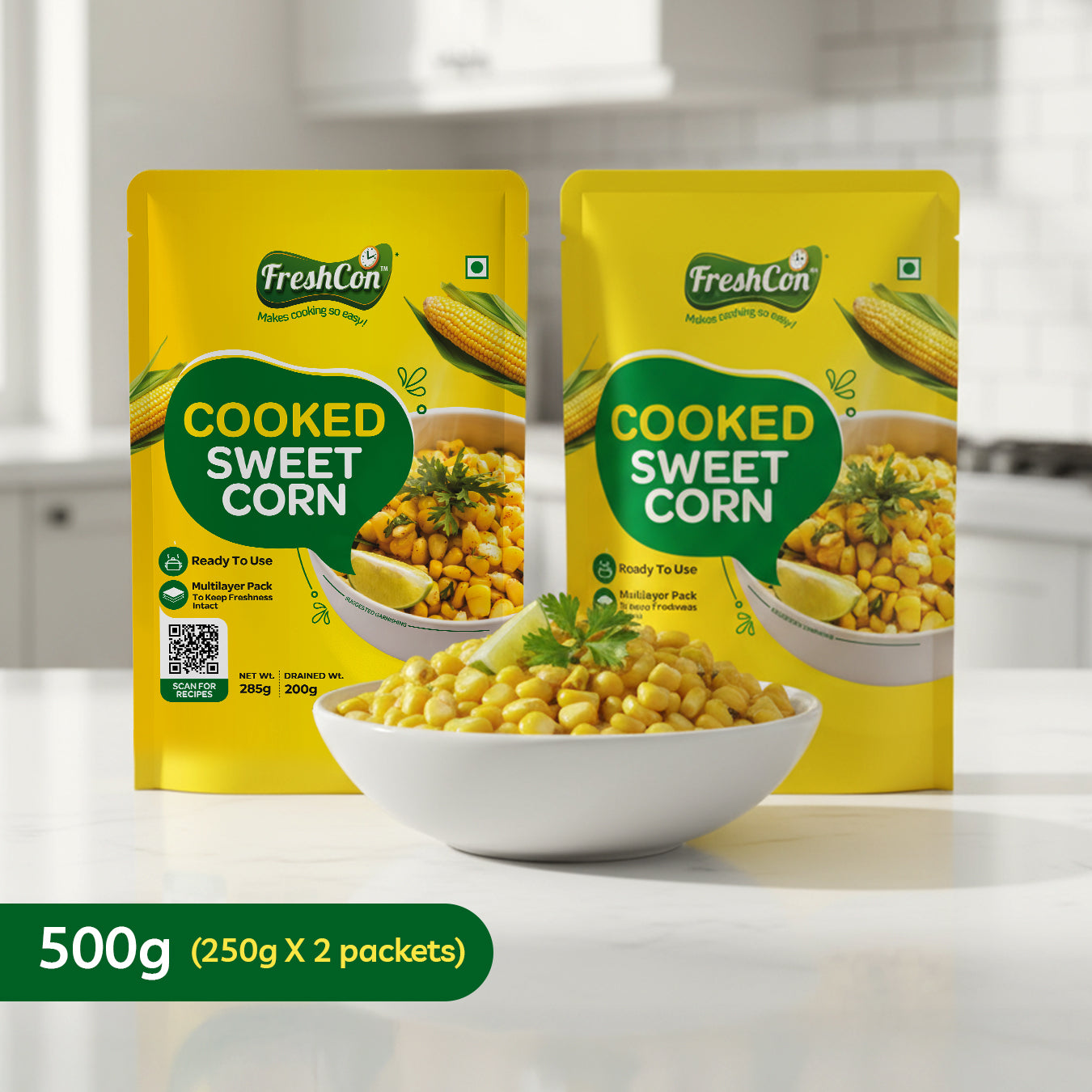 Boiled Sweet Corn - 500g (250g x 2 Packs) – freshconindia