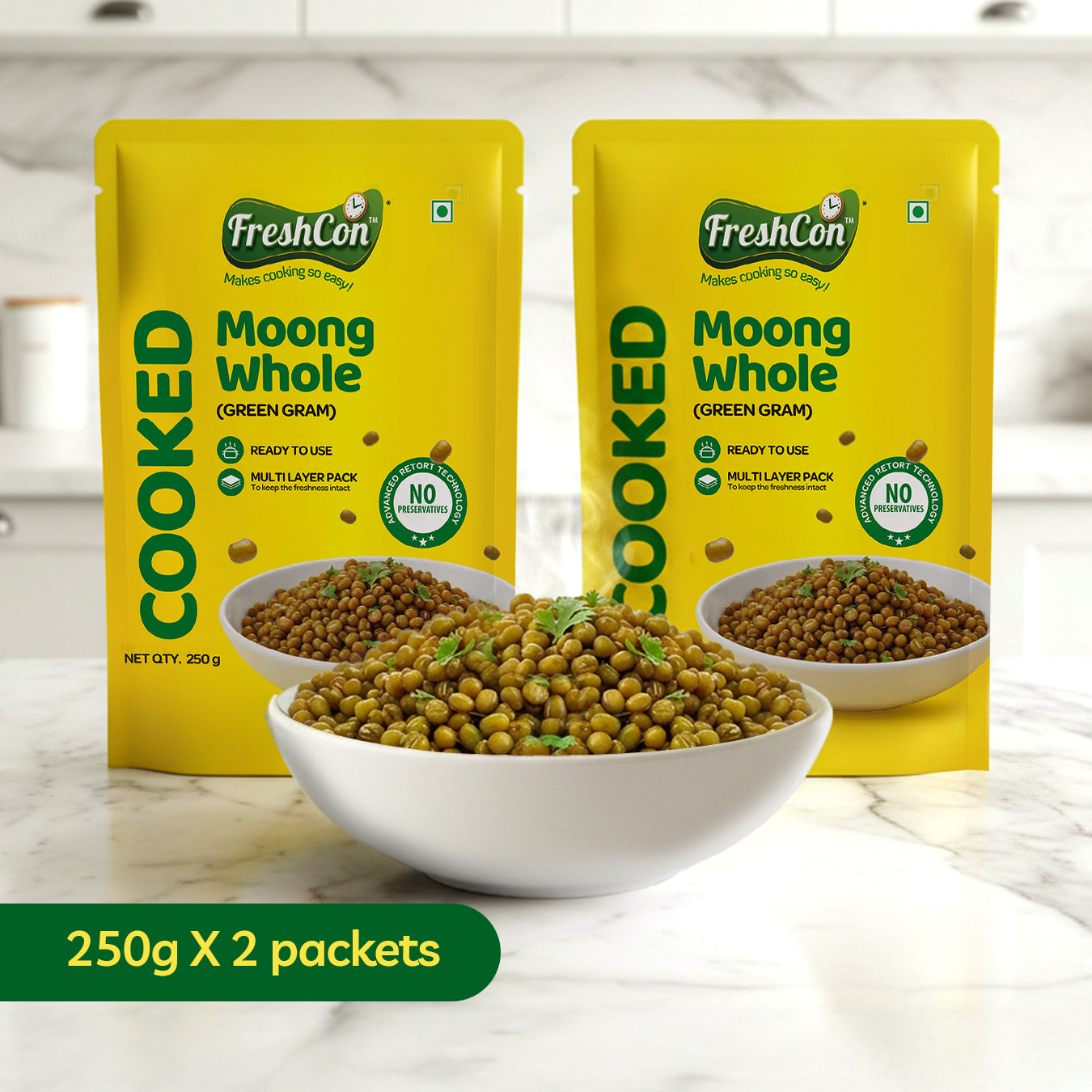 Ready-to-use Cooked Whole Moong (Green Gram) | No Preservatives