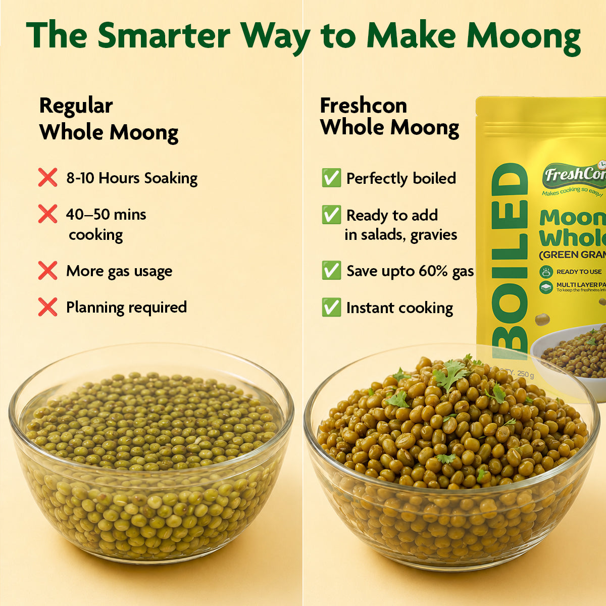 Ready-to-Cook Boiled Whole Moong (Green Gram) | No Preservatives