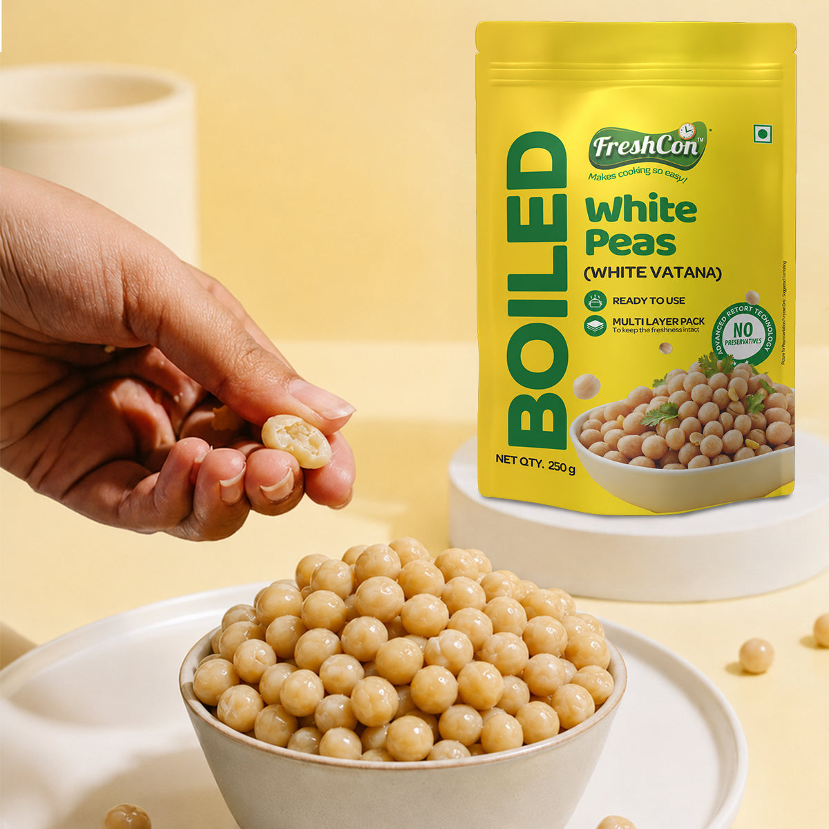Ready-to-Cook Boiled White Peas (White Vatana) | No Preservatives