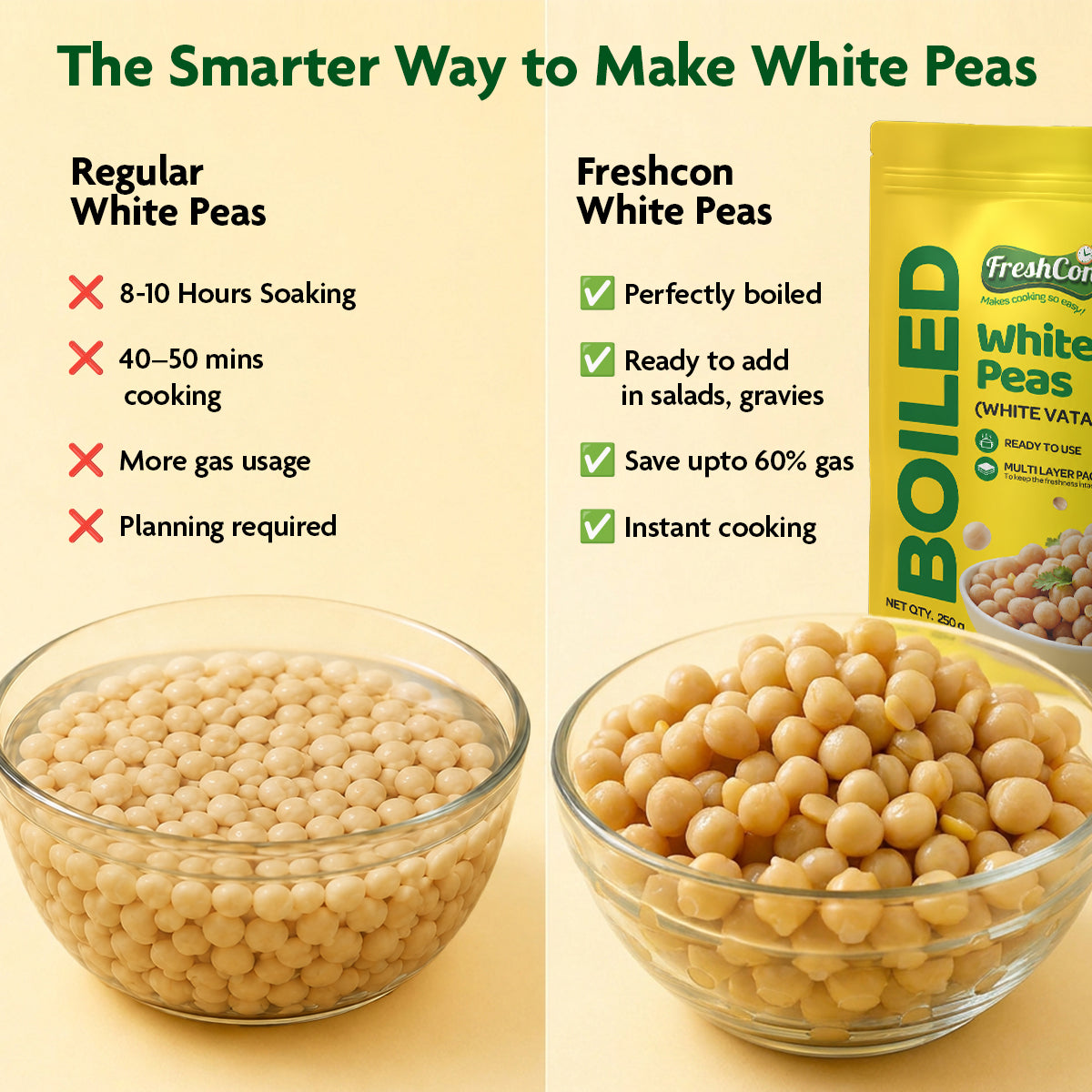 Ready-to-Cook Boiled White Peas (White Vatana) | No Preservatives
