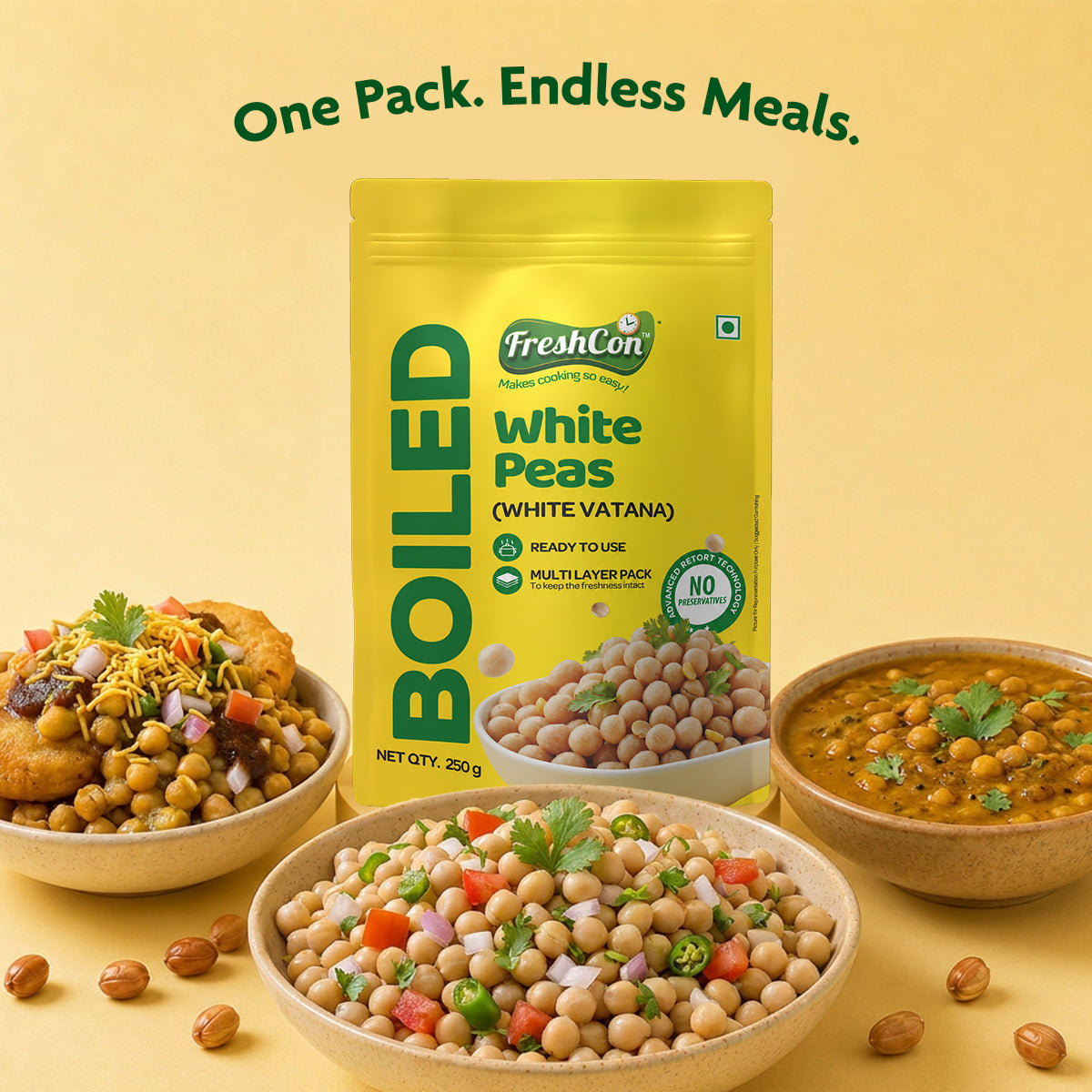 Ready-to-Cook Boiled White Peas (White Vatana) | No Preservatives