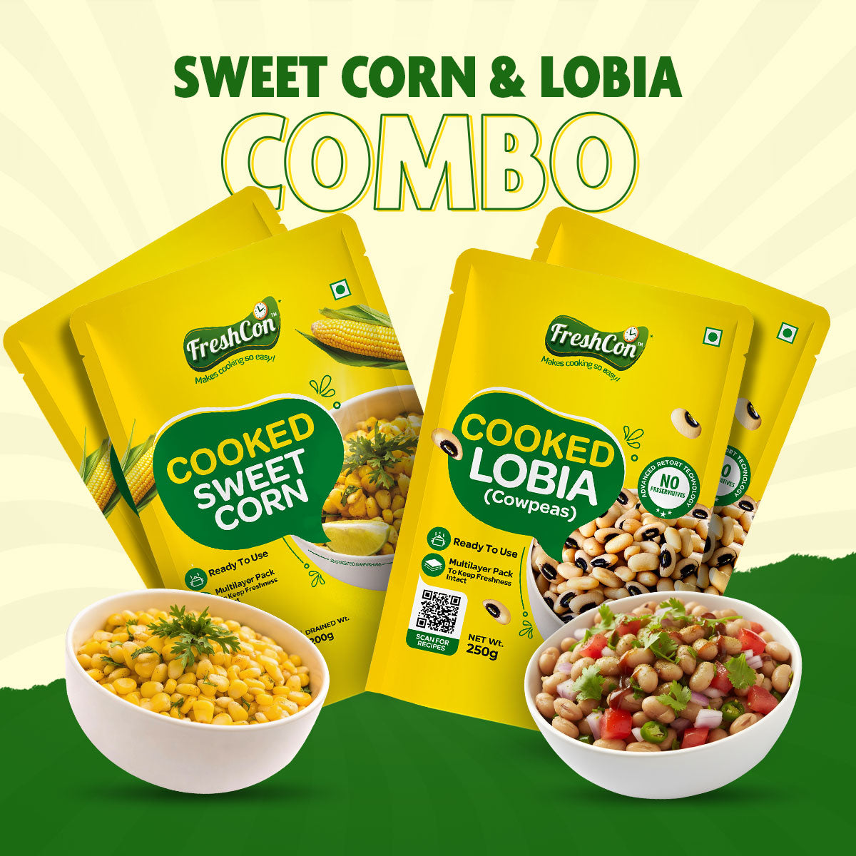 Sweet Corn & Lobia Combo | Pre-Cooked Ingredients | Ready-To-Use