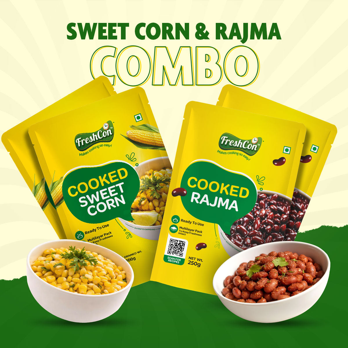 Sweet Corn & Rajma Combo | Pre-Cooked Ingredients | Ready-To-Use