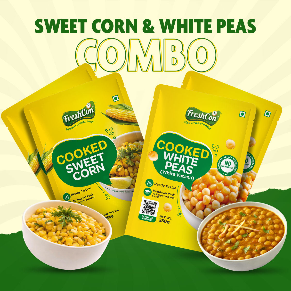 Sweet Corn & White Peas Combo | Pre-Cooked Ingredients | Ready-To-Use