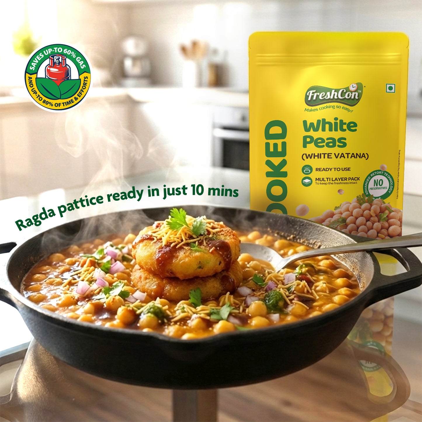 Ready-to-use Cooked White Peas (White Vatana) | No Preservatives